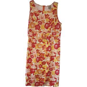 F.L. Malik Bright Floral Sleeveless Knee Length Shift Dress Sz 8